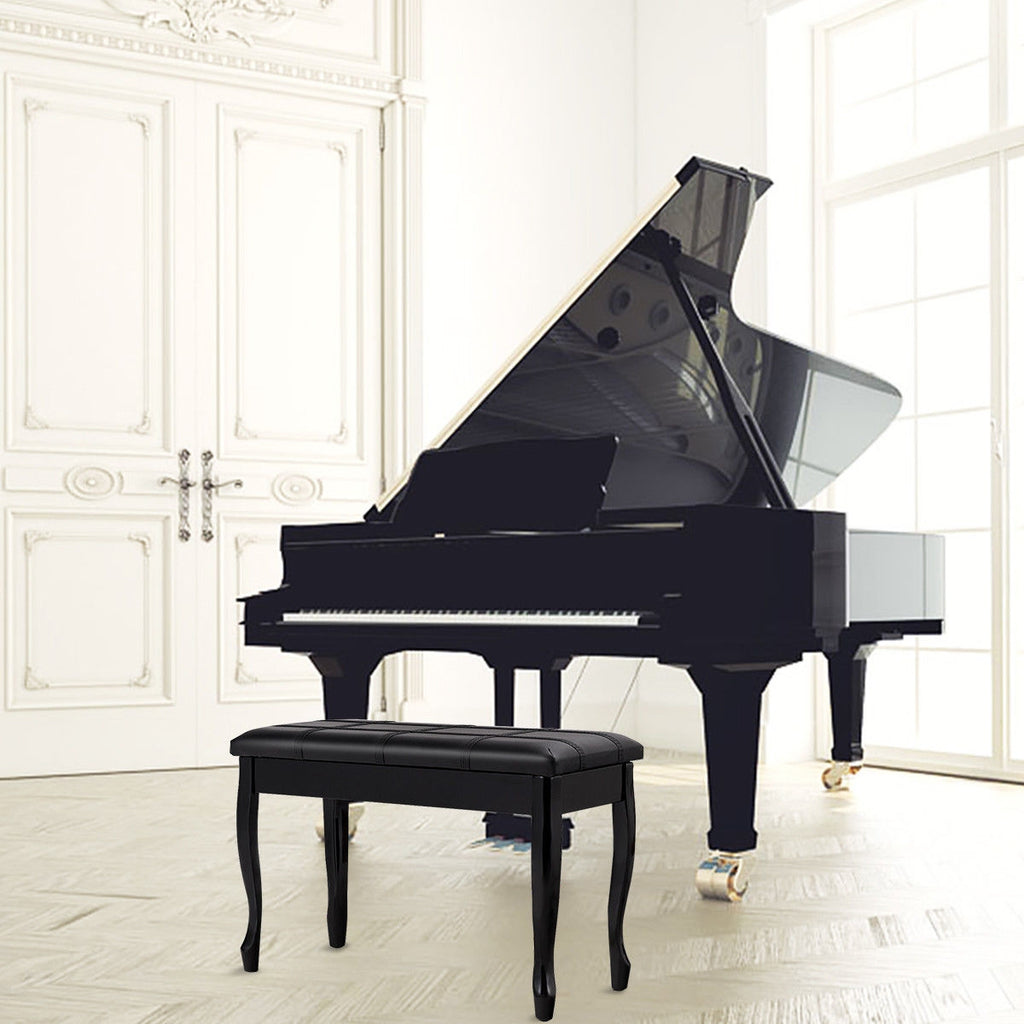 Piano Bench with Storage - Solid Wood, Black Bent Legs