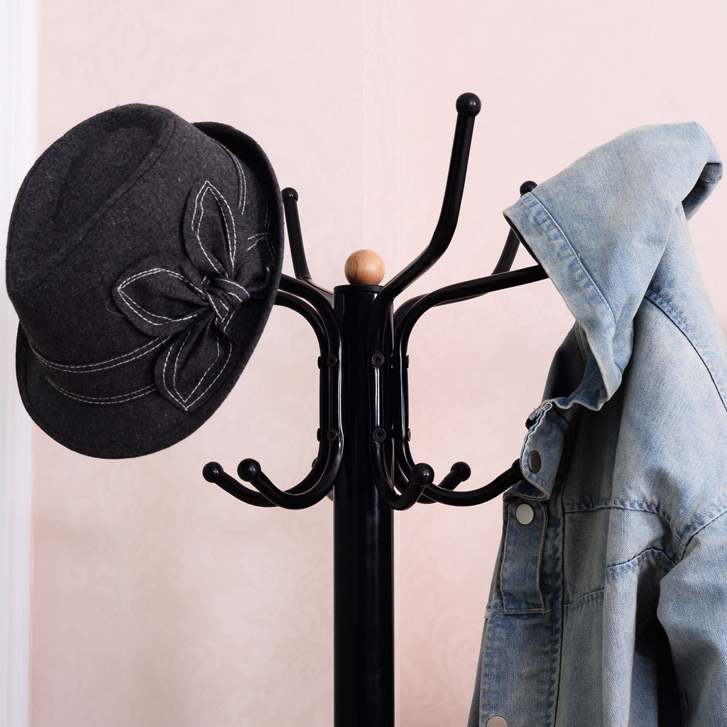 Metal Coat Tree Stand - 12 Hooks, Vintage Design