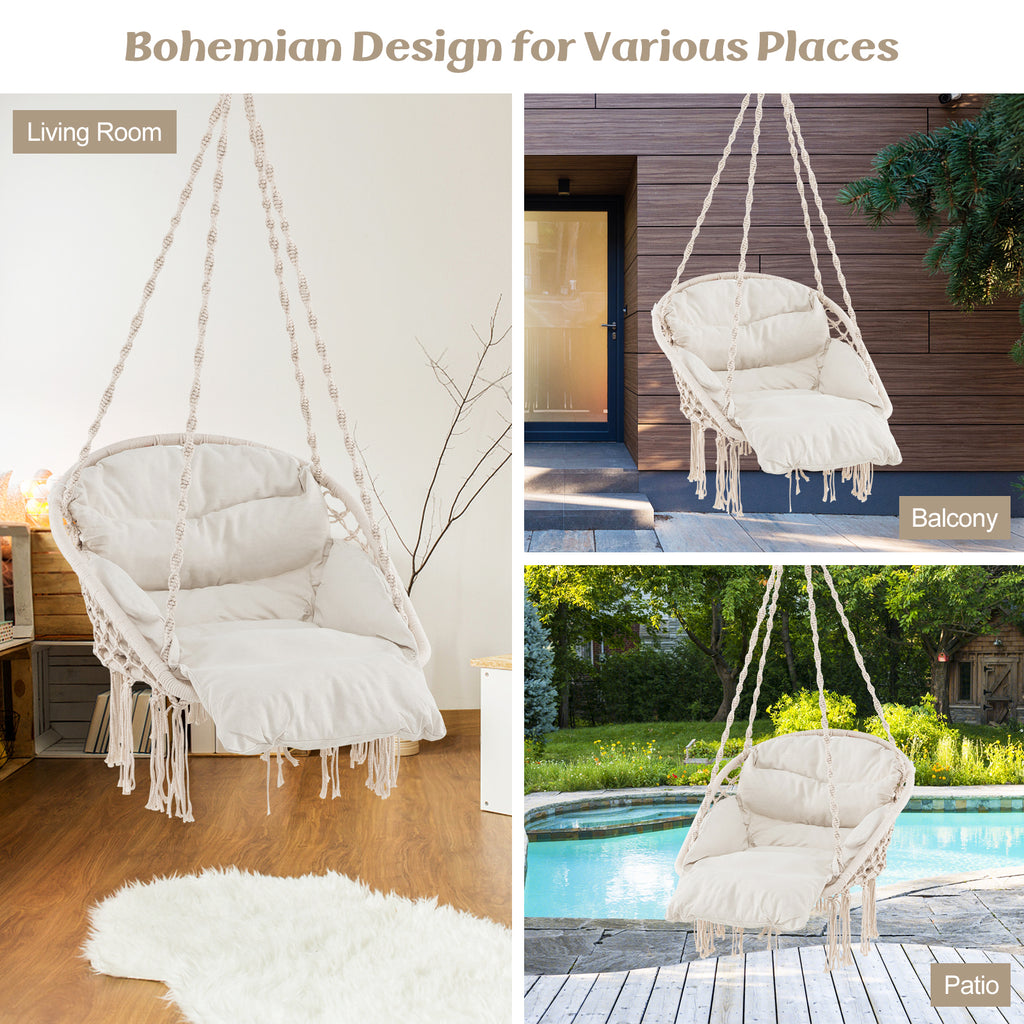 Hammock Chair with Thick Cushion & Macrame Holds up to 330 LBS