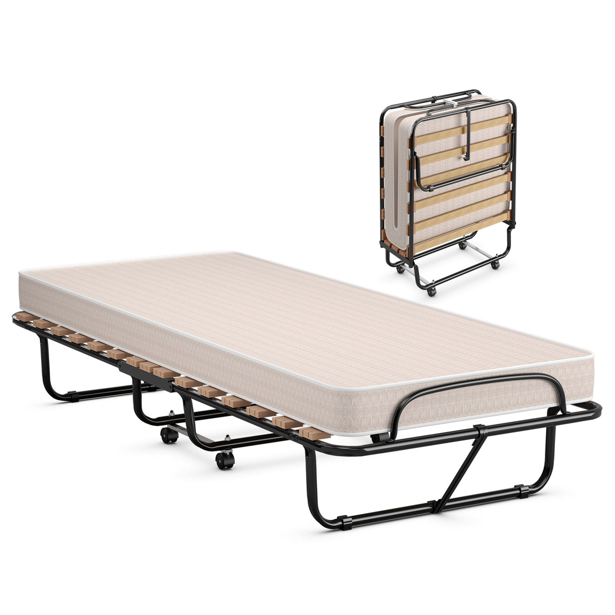 Folding Guest Bed with Memory Foam Mattress - Bed Clips