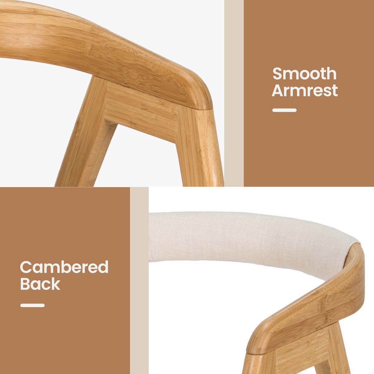 Bamboo Upholstered Dining Chair with Curved Back – Natural + Off White