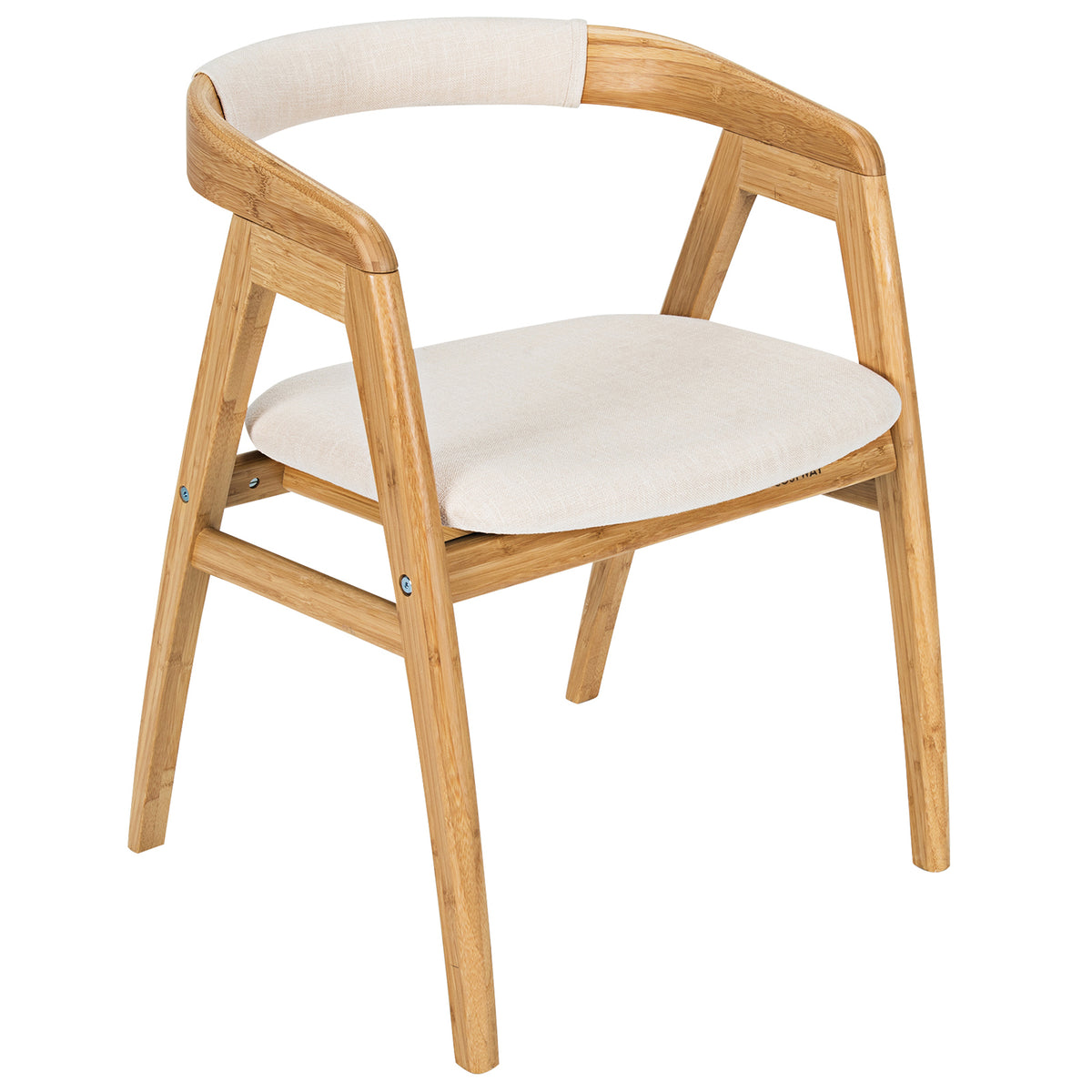 Bamboo Upholstered Dining Chair with Curved Back – Natural + Off White