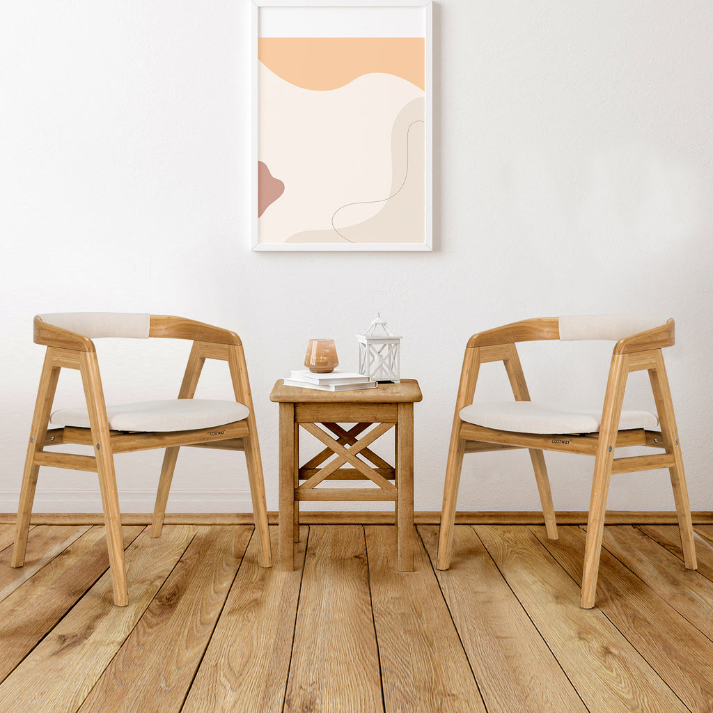 Bamboo Upholstered Dining Chair with Curved Back – Natural + Off White