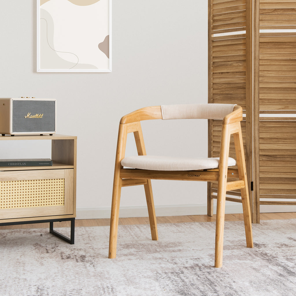Bamboo Upholstered Dining Chair with Curved Back – Natural + Off White