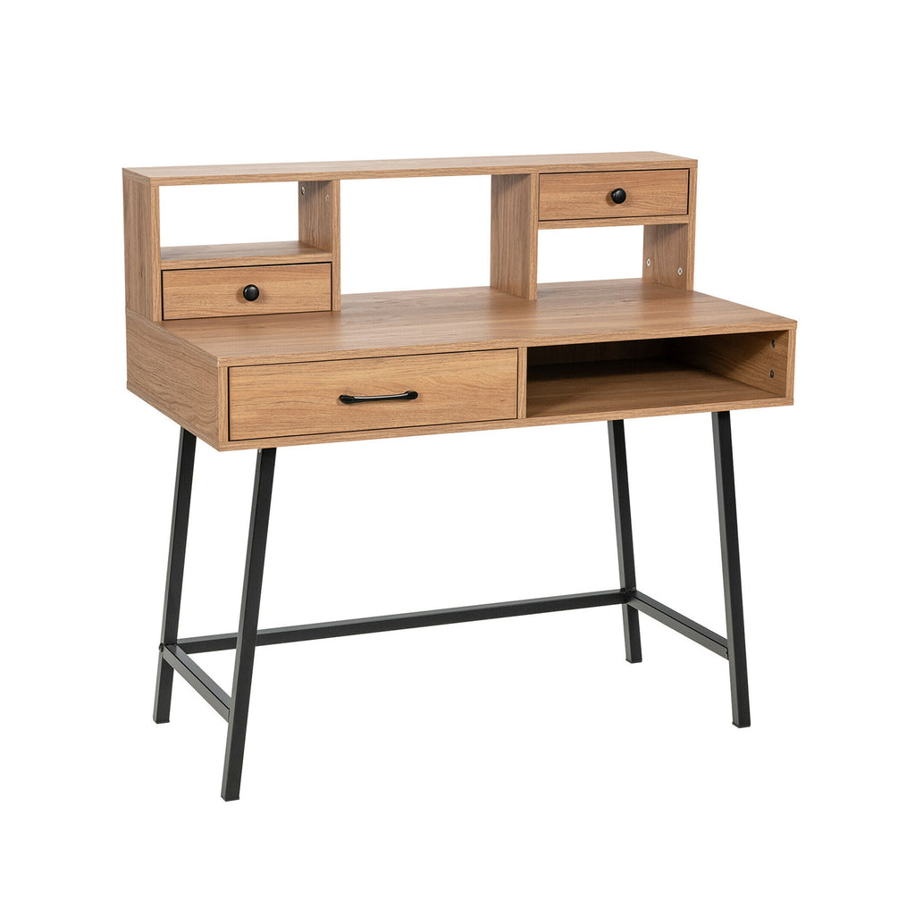 42-Inch Vanity Desk with Shelf and Drawers, Natural