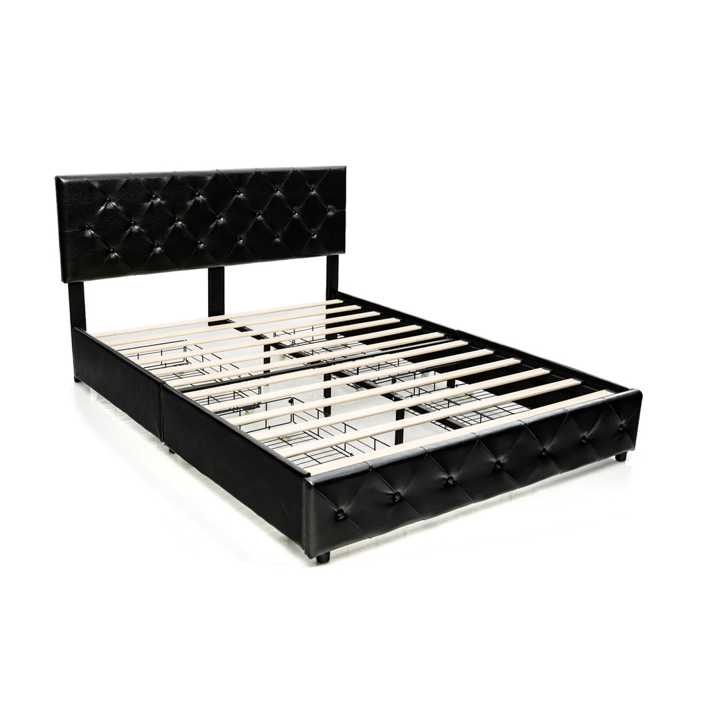 Full Size PU Leather Platform Bed with 4 Storage Drawers