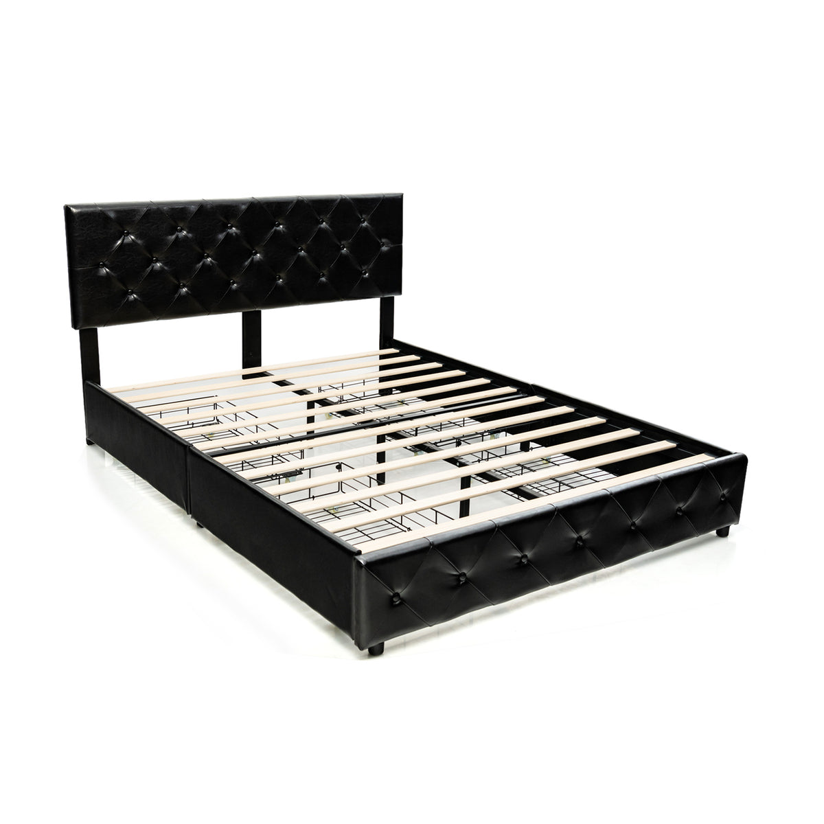 Full Size PU Leather Platform Bed with 4 Storage Drawers