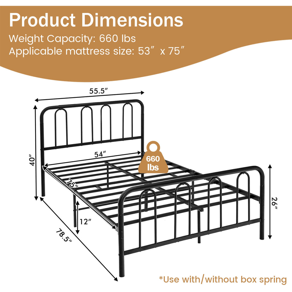 Metal Platform Bed Frame with Headboard - Full Size