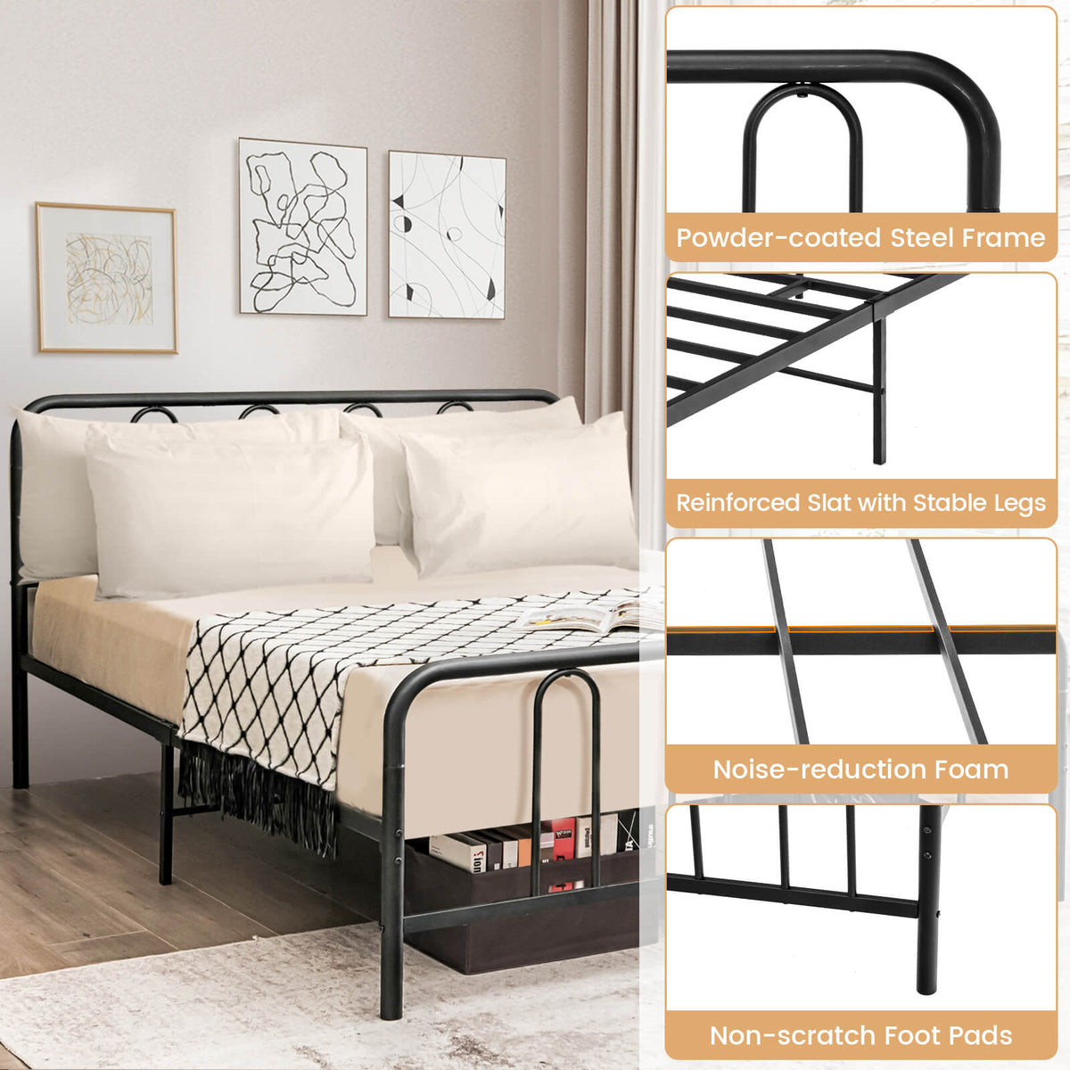 Metal Platform Bed Frame with Headboard - Full Size