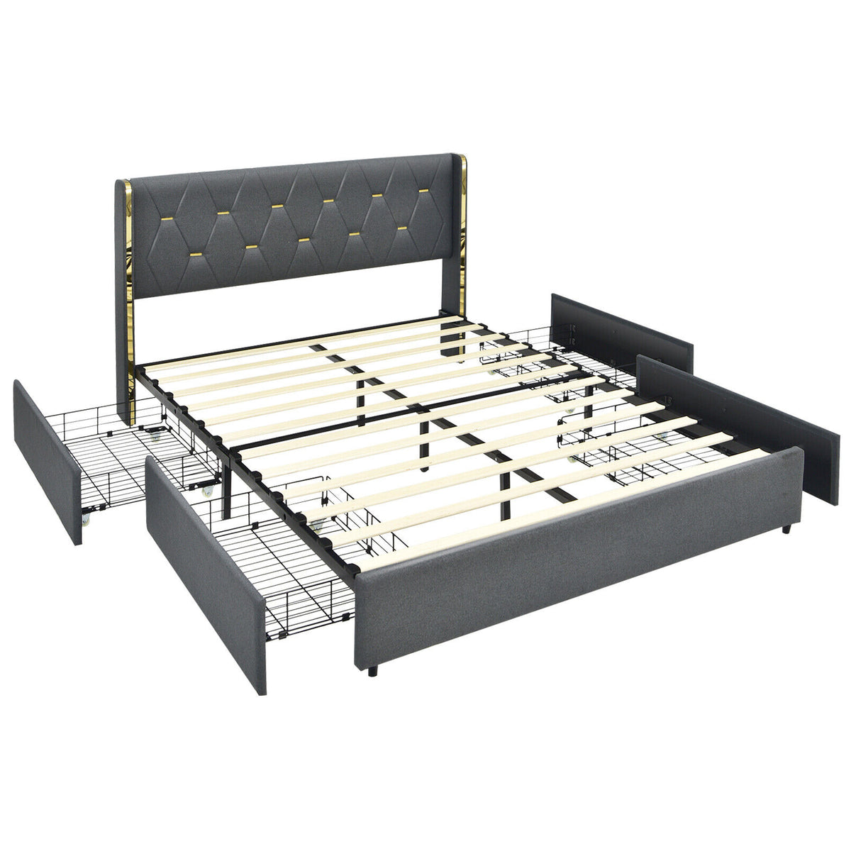 PU Leather Platform Bed Frame with 4 Drawers - Full, Green