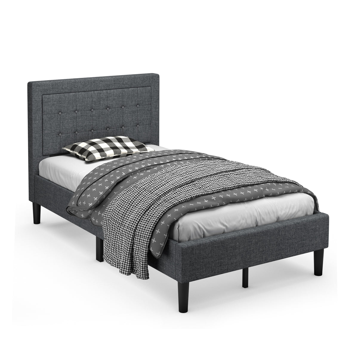Twin Size Upholstered Bed Frame Button Tufted Headboard