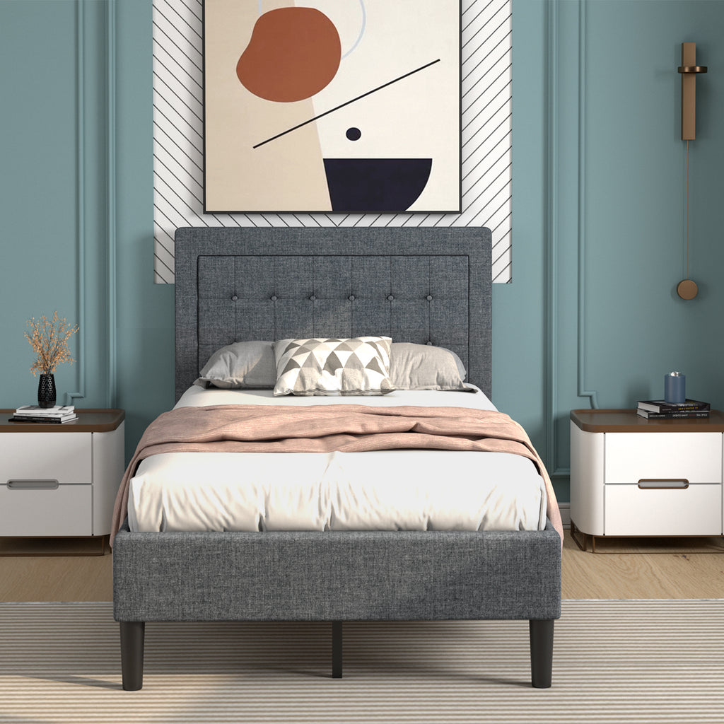 Twin Size Upholstered Bed Frame Button Tufted Headboard
