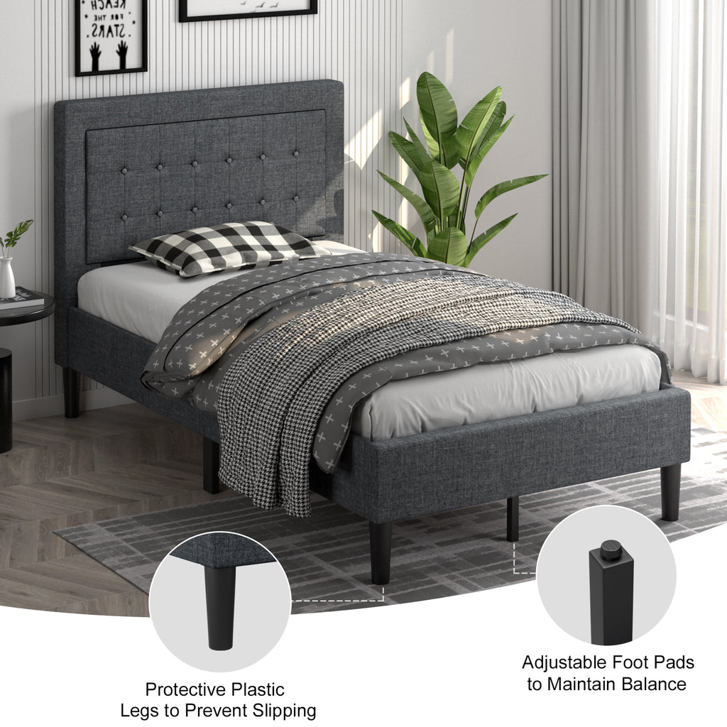 Twin Size Upholstered Bed Frame Button Tufted Headboard