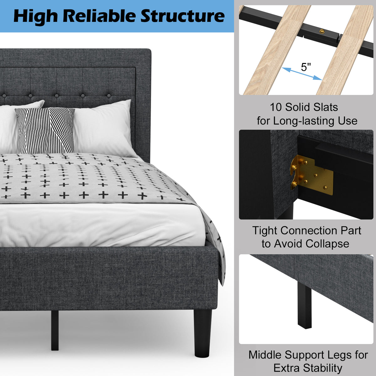Twin Size Upholstered Bed Frame Button Tufted Headboard