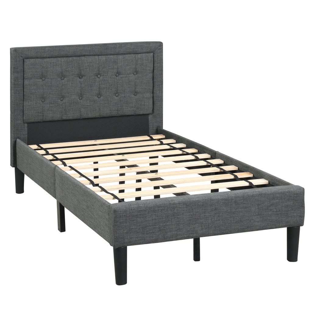 Twin Upholstered Bed Frame with Button Tufted Headboard - Beige