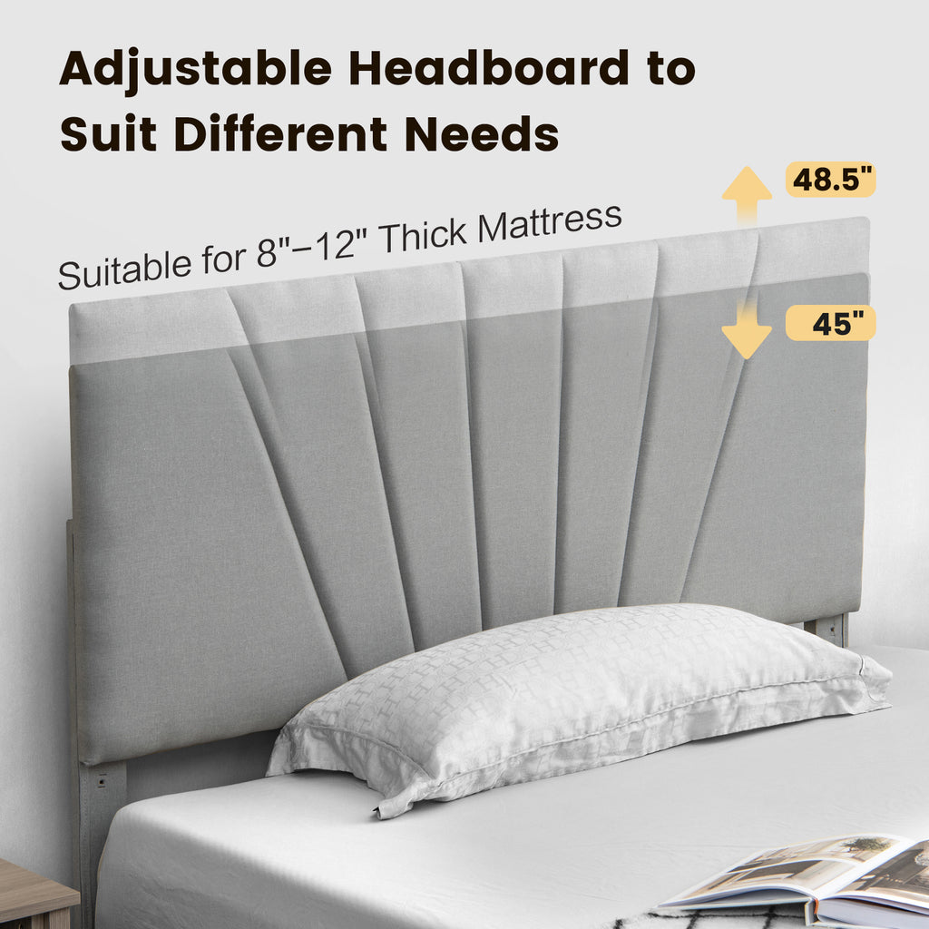 Full Size Upholstered Bed Frame with Drawer & Adjustable Headboard