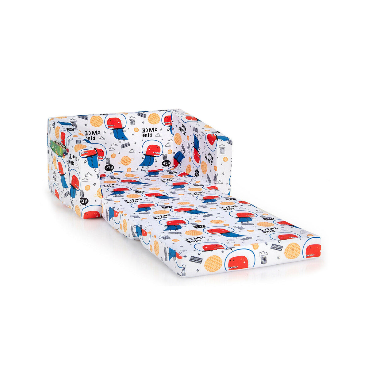 Kids 2-in-1 Convertible Sofa Bed - White Velvet Fabric with Storage Pockets