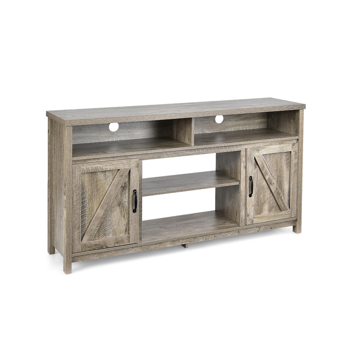 59-Inch TV Stand with Fireplace Compatibility & Barn Doors - Natural