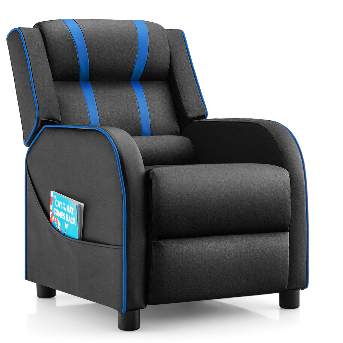 Kids Recliner Chair with Side Pockets & Footrest - Style G, Blue