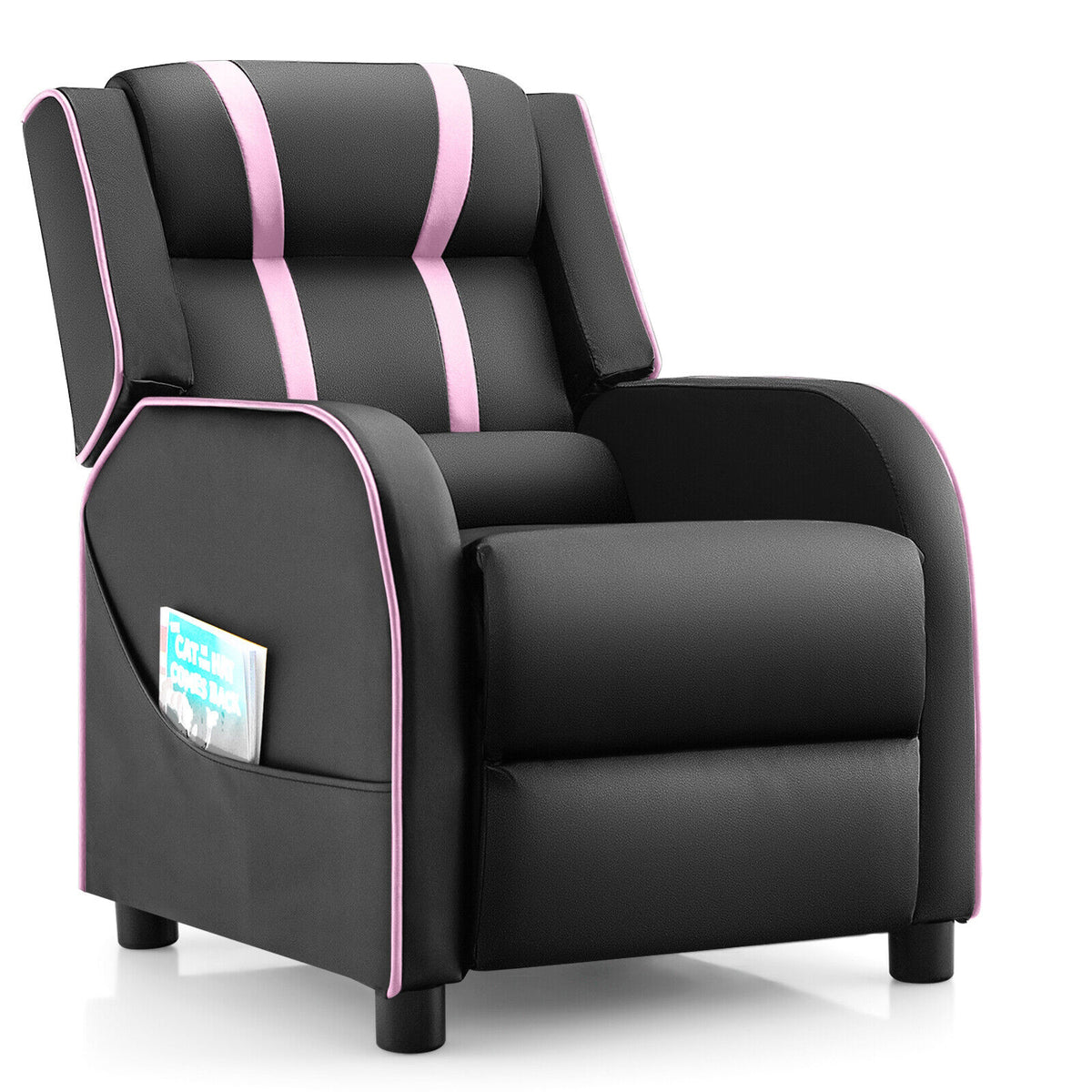 Kids Recliner Chair with Side Pockets & Footrest - Style G Pink