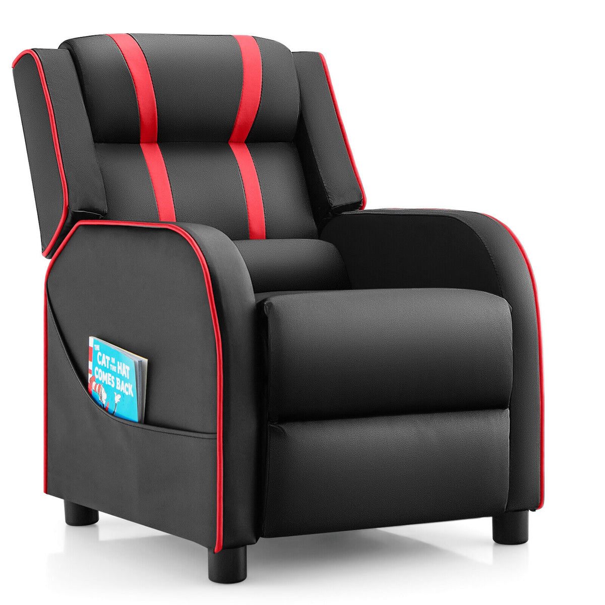 Kids Recliner Chair with Side Pockets & Footrest - Style G, Red
