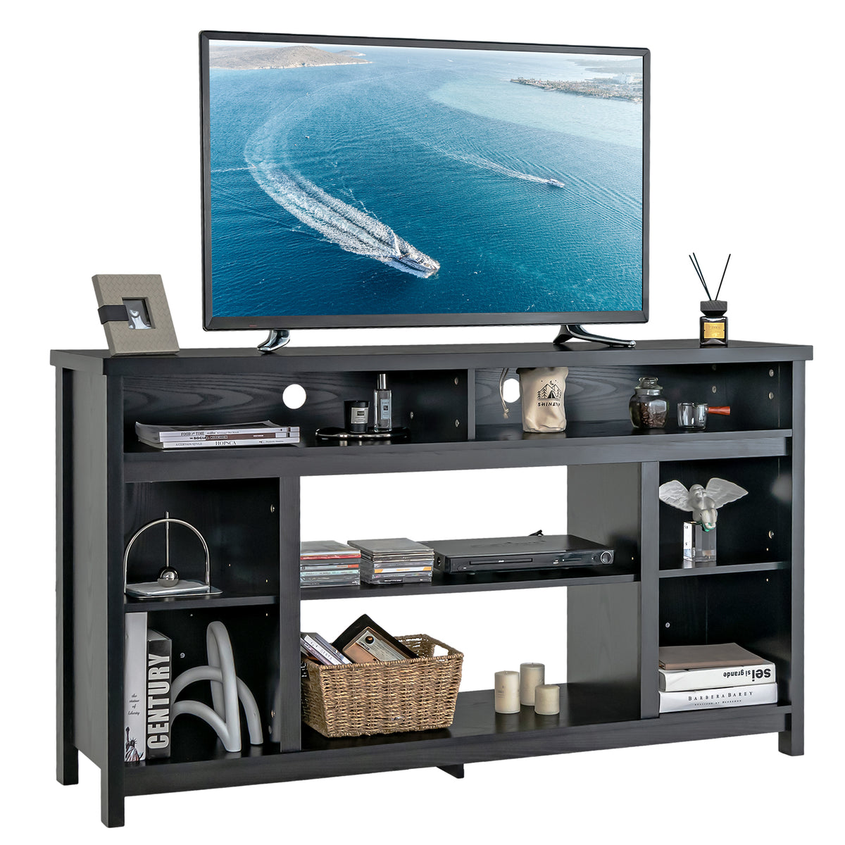 TV Stand with LED Lights and Remote Control - Fireplace Compatible, 50" - Black