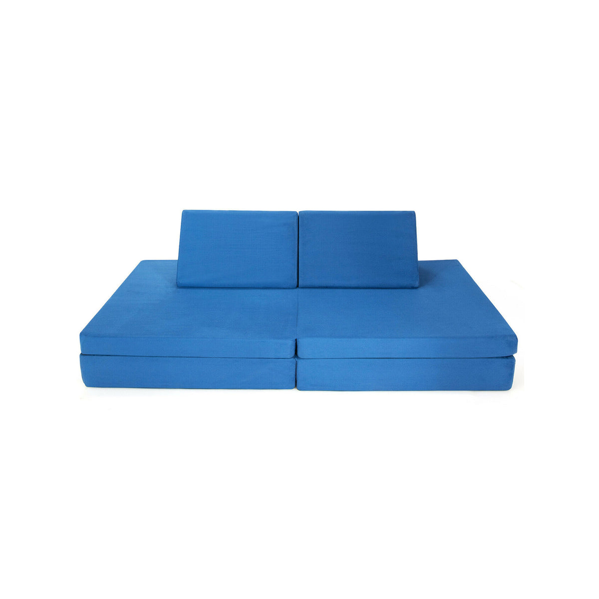 Girls Boys Modular Sofa Play Couch Set with 2 Folding Mats & 2 Triangular Pillows - Blue, 4 Pieces
