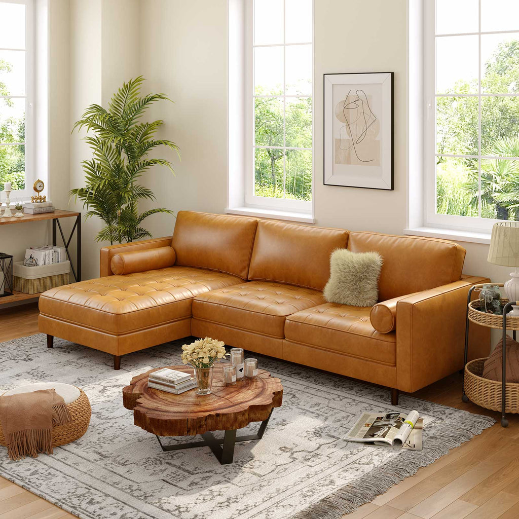 3-Seat L-Shaped Sectional Sofa with Air Leather - Orange