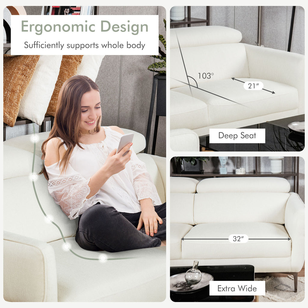 Modern Sofa Couch Set with Adjustable Headrest - White