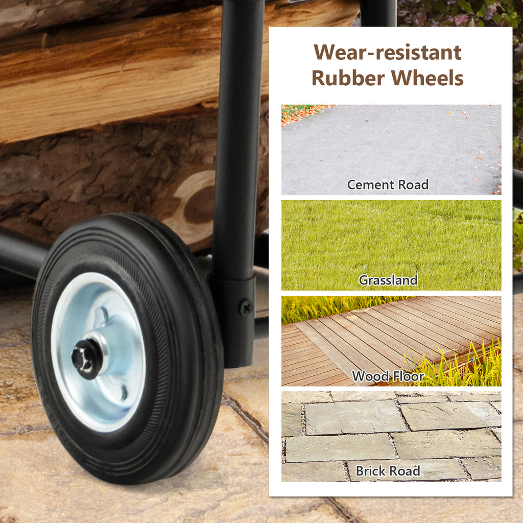 Firewood Log Cart Carrier with Anti-Slip and Wear-Resistant Wheels