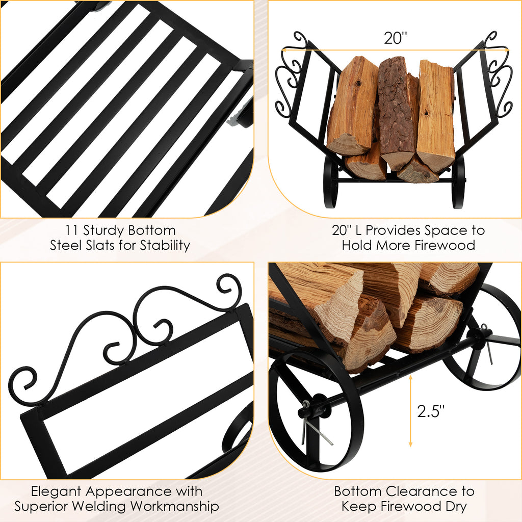 Firewood Rack Decorative Rustproof Steel Fireplace Log Holder with