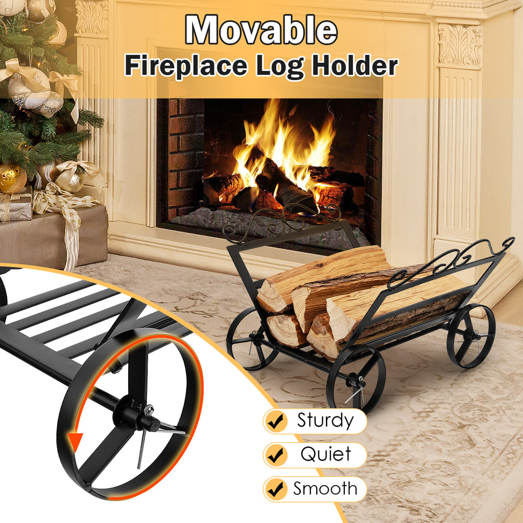 Firewood Rack Decorative Rustproof Steel Fireplace Log Holder with