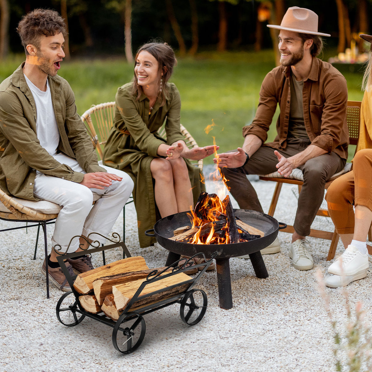 Firewood Rack Decorative Rustproof Steel Fireplace Log Holder with