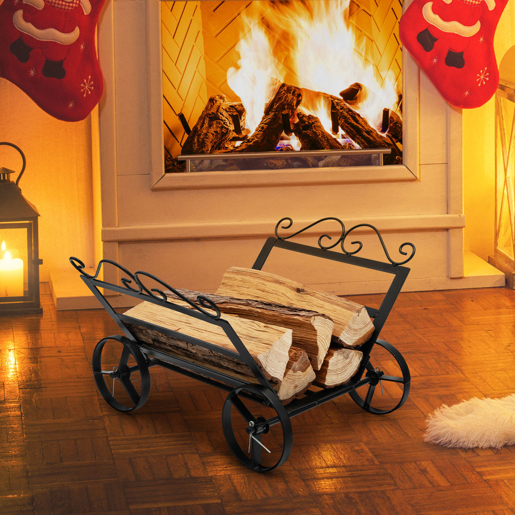 Firewood Rack Decorative Rustproof Steel Fireplace Log Holder with