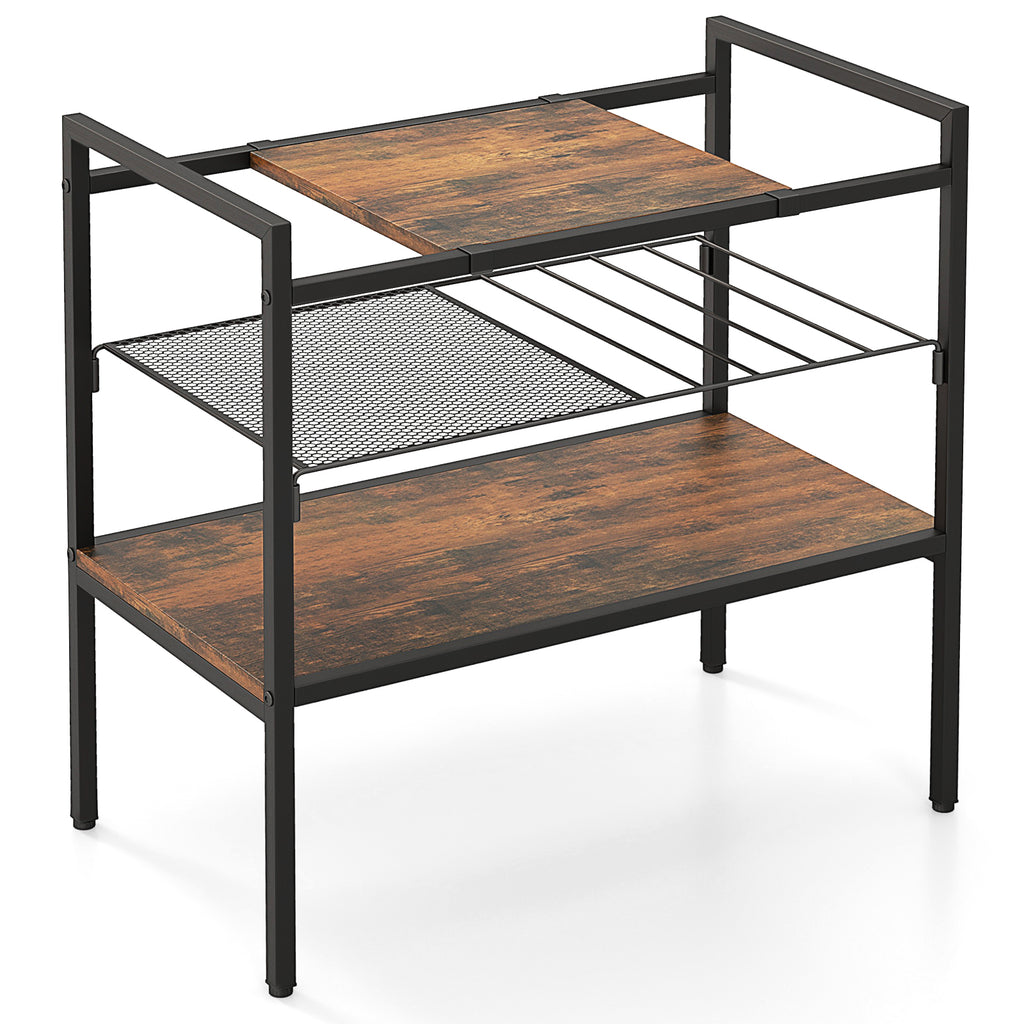 Vintage Rolling End Table with 3 Dividers for Albums - Brown