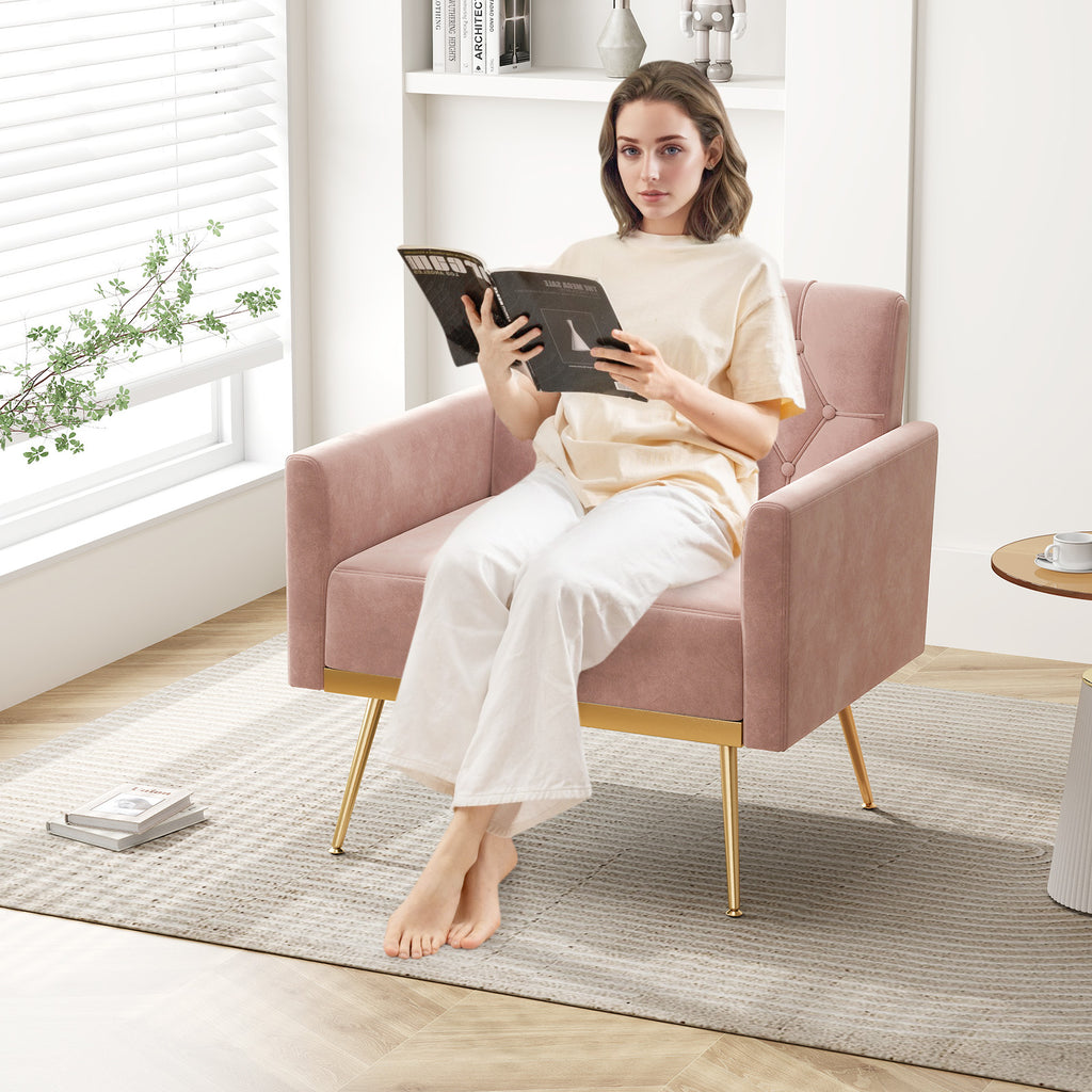 Modern Velvet Accent Chair with Button Tufted Back - Pink