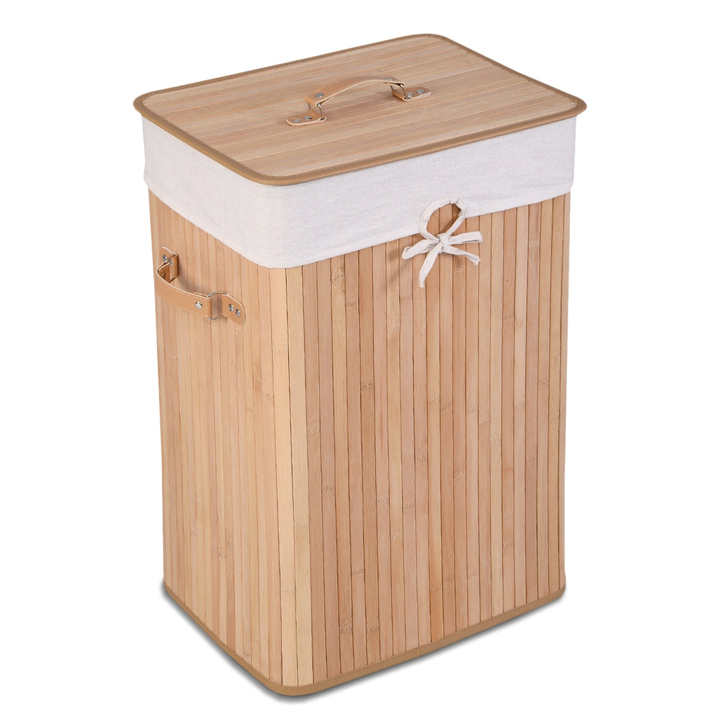 19 Gal Rectangle Laundry Basket Bamboo Clothes Hamper with Handles