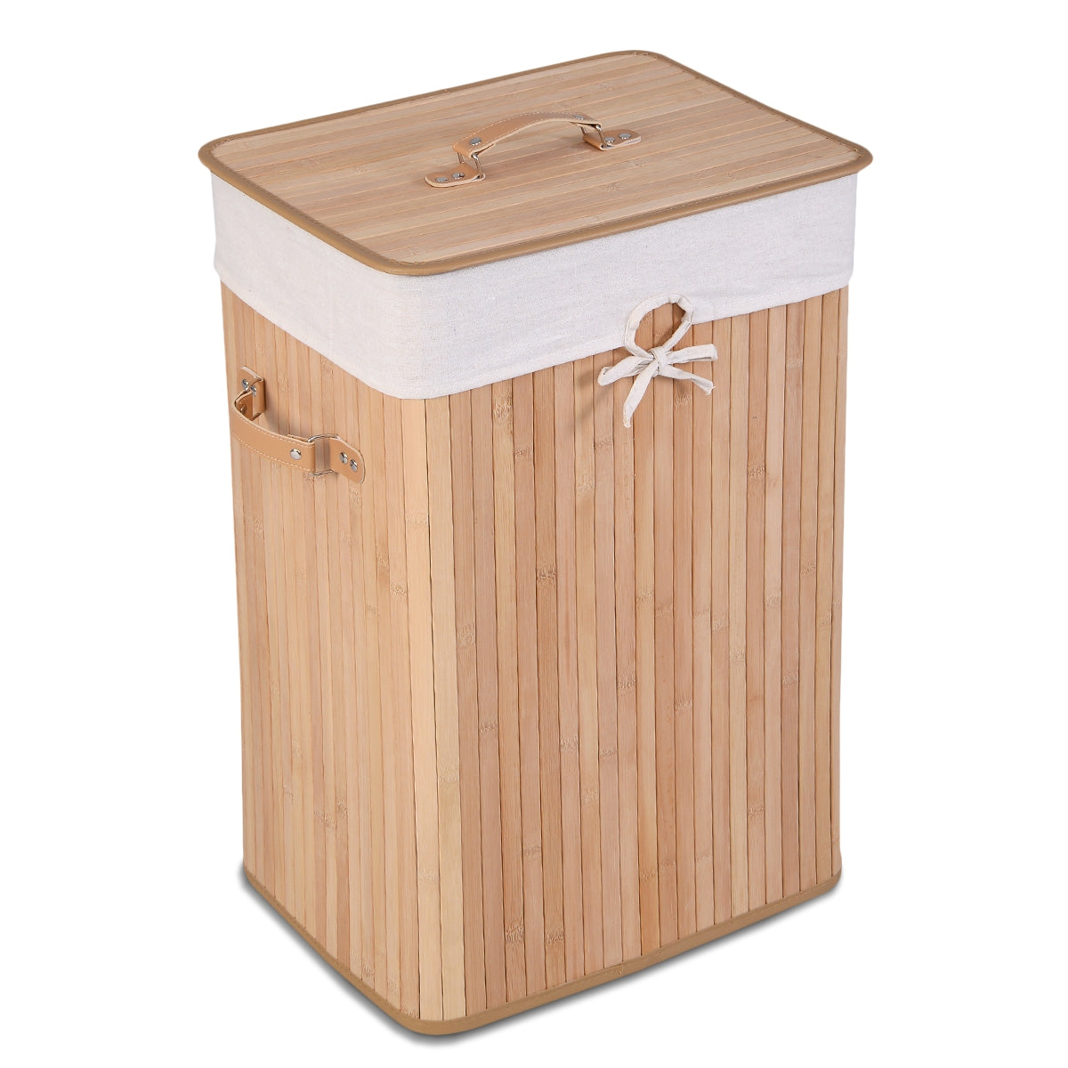 19 Gal Rectangle Laundry Basket Bamboo Clothes Hamper with Handles