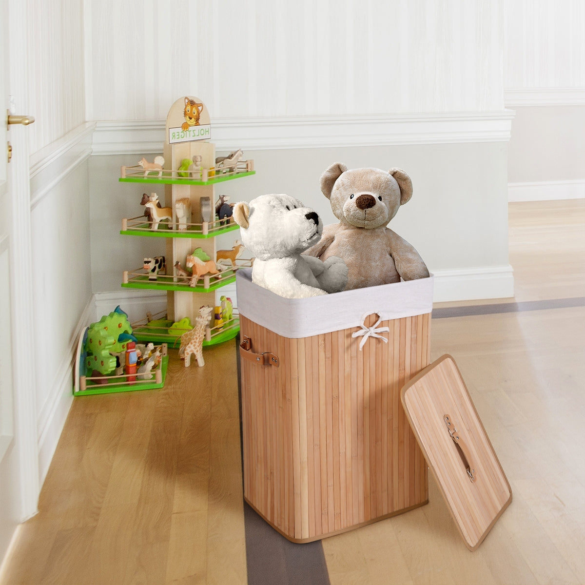 19 Gal Bamboo Laundry Basket with Lid & Handles, Natural