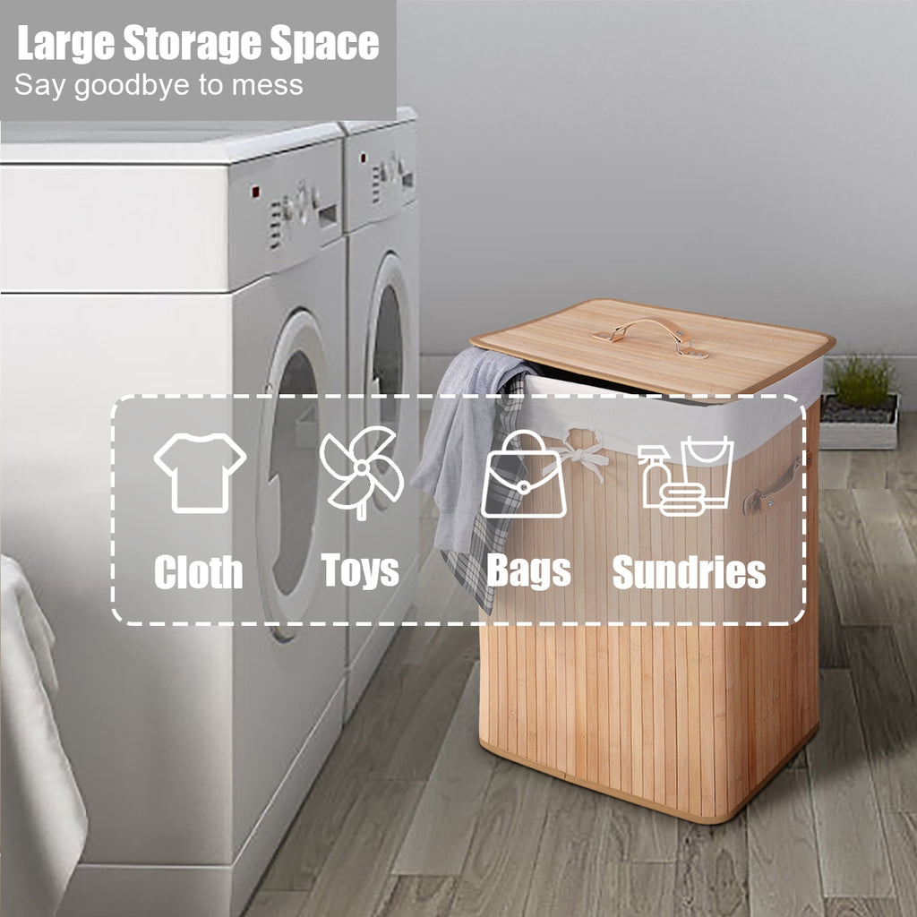 19 Gal Bamboo Laundry Basket with Lid & Handles, Natural