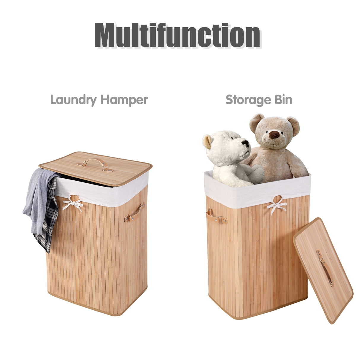 19 Gal Bamboo Laundry Basket with Lid & Handles, Natural