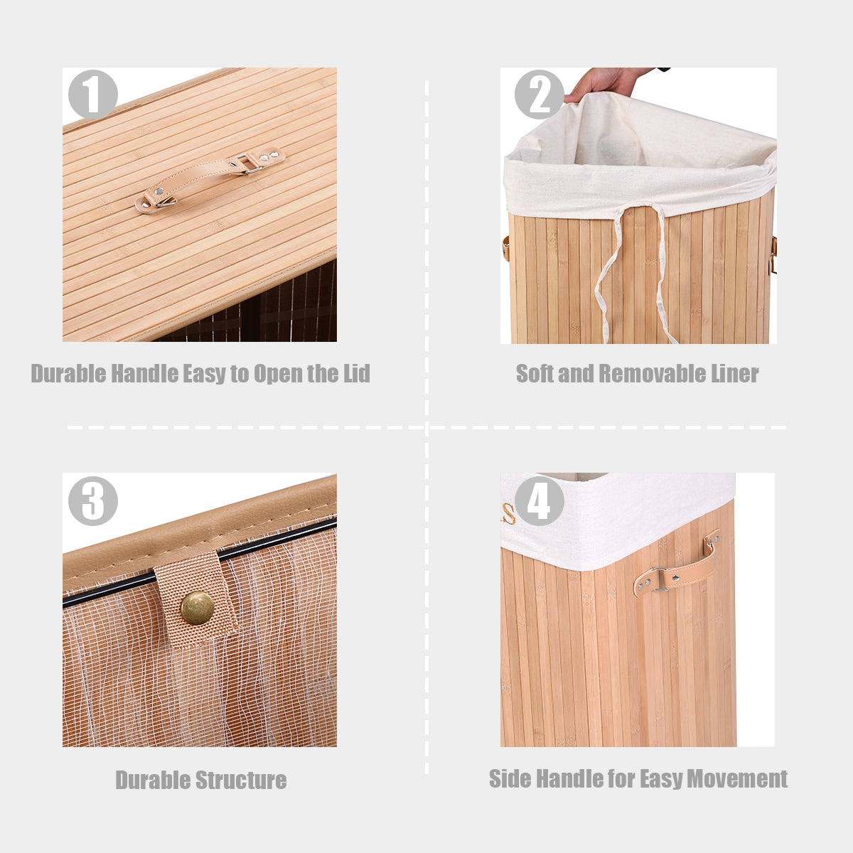 19 Gal Bamboo Laundry Basket with Lid & Handles, Natural