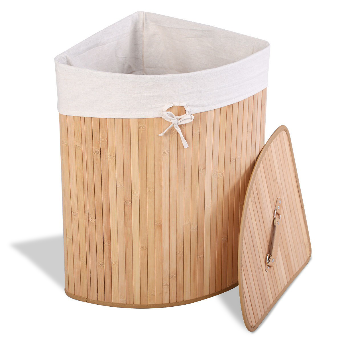 Bamboo Laundry Hamper Basket with Lid and Removable Liner Bag