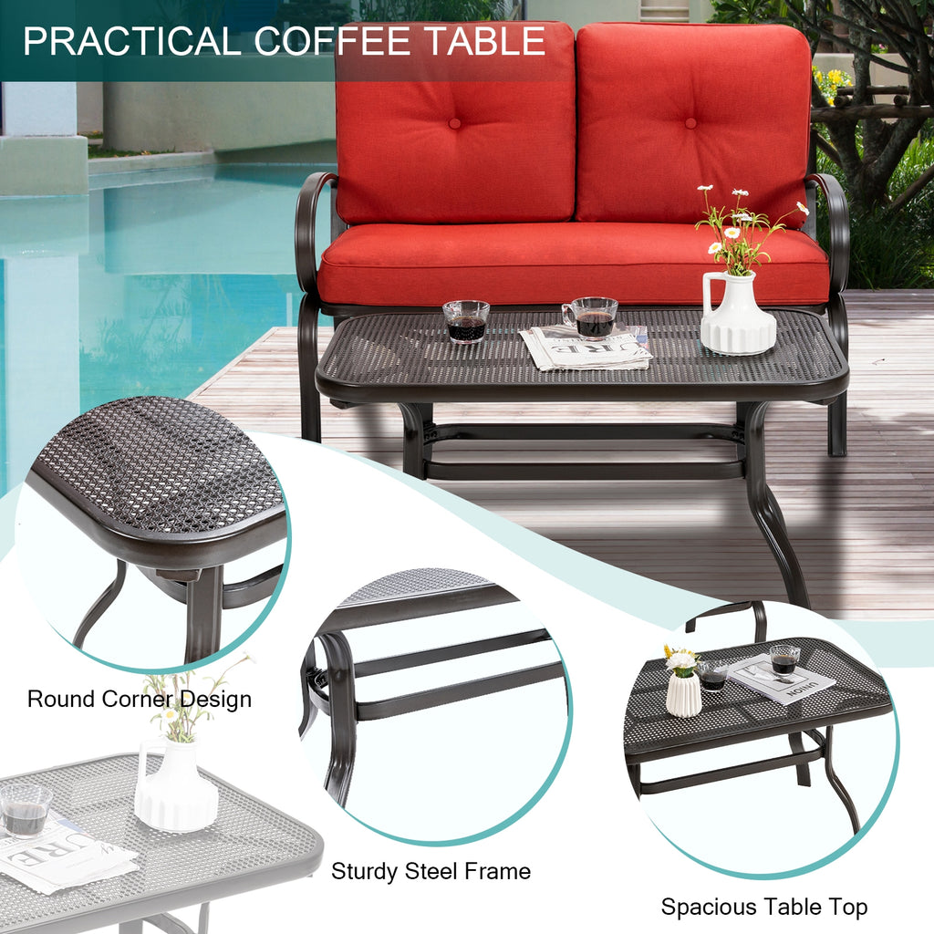 2-Piece Outdoor Cushioned Loveseat & Coffee Table Set - Red