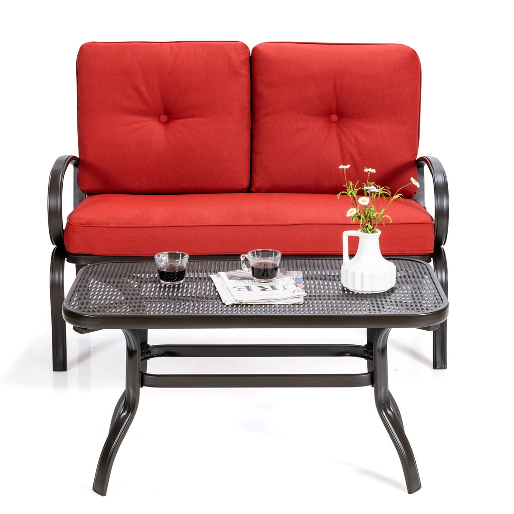 2 Pieces Patio Outdoor Cushioned Coffee Table Seat