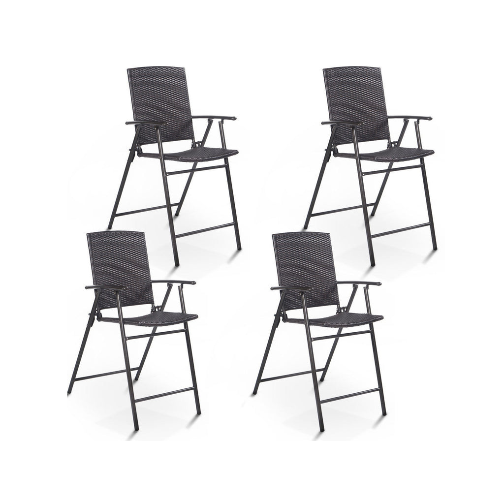 Folding Rattan Bar Chairs Set of 4 with Footrests - Style 3