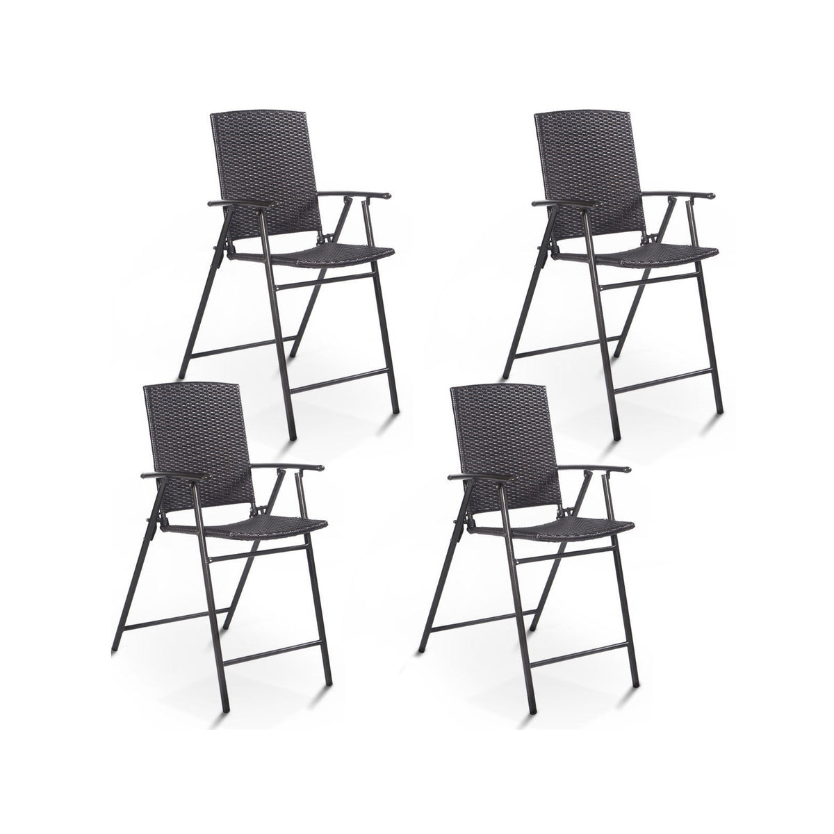 Folding Rattan Bar Chairs Set of 4 with Footrests - Style 3