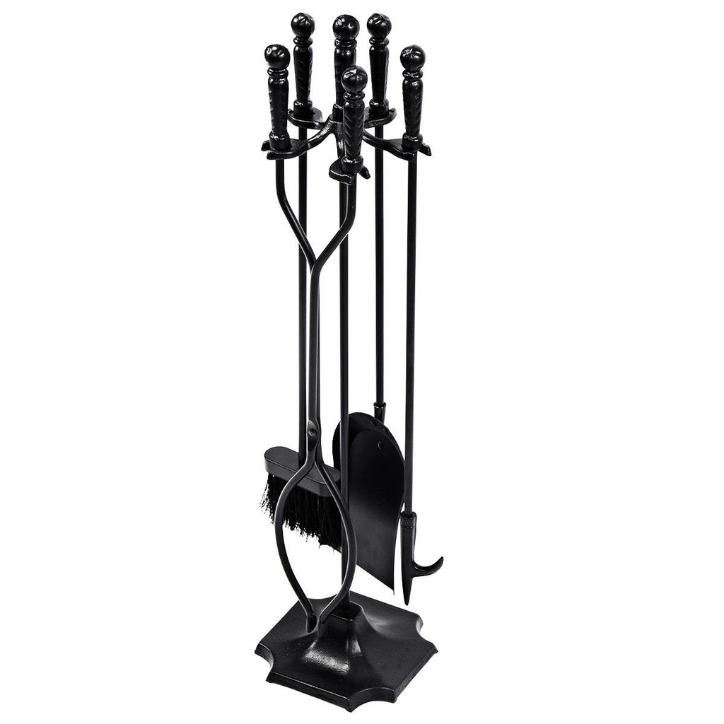Fireplace Tool Set - 31 Inch 5-Piece Metal Stand, Black