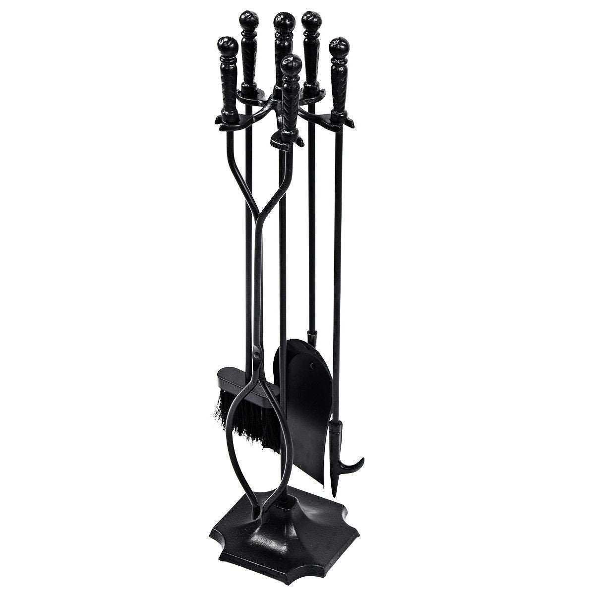 Fireplace Tool Set - 31 Inch 5-Piece Metal Stand, Black