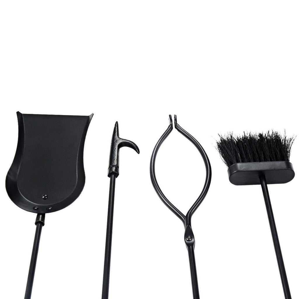 Fireplace Tool Set - 31 Inch 5-Piece Metal Stand, Black